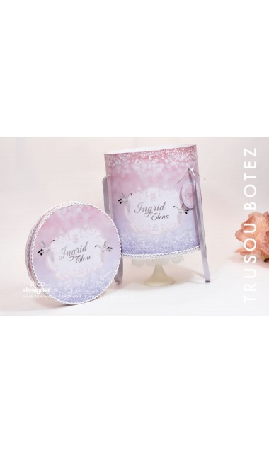 Trusou de botez pentru fetite, roz cu silver, lebada argintie  Silver Swan  8
